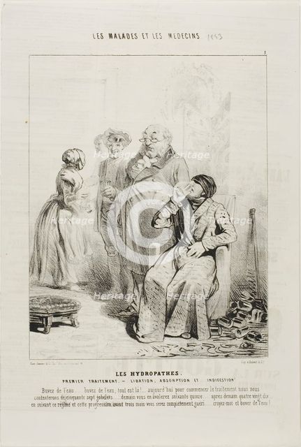 The Hydropaths: First Treatment (plate 1), 1843. Creator: Charles Emile Jacque.