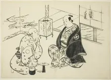 The Hahakigi Chapter from "The Tale of Genji" (Genji Hahakigi), from a series of Genji..., c.1710. Creator: Okumura Masanobu