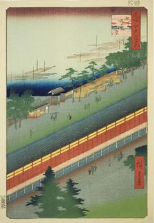 The Hall of Thirty-three Bays at Fukagawa (Fukagawa Sanjusangendo), from the series..., 1857. Creator: Ando Hiroshige