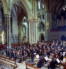 The Halle Orchestra in a performance at Lincoln Cathedral, Lincolnshire, 1973. Creator: Michael Walters
