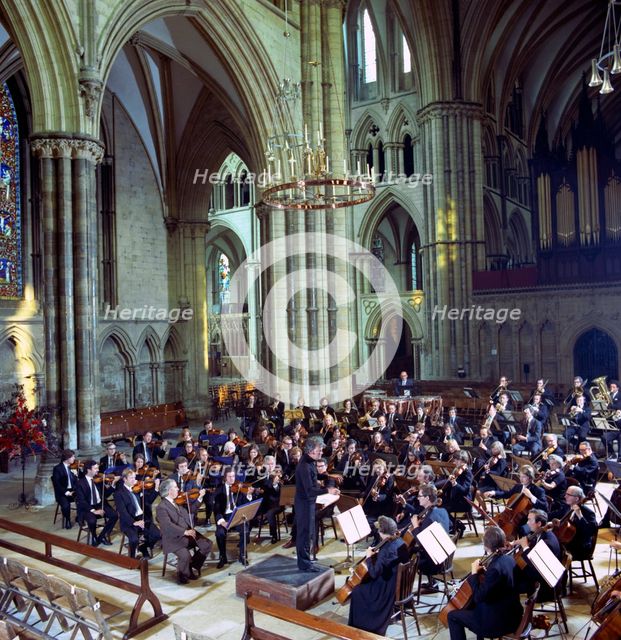 The Halle Orchestra in a performance at Lincoln Cathedral, Lincolnshire, 1973. Creator: Michael Walters.