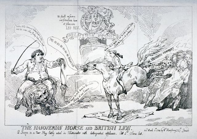 'The Hanoverian horse and British lion', 1784. Artist: Thomas Rowlandson