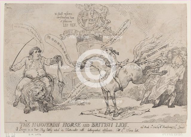 The Hanoverian Horse and British Lion, March 31, 1784., March 31, 1784. Creator: Thomas Rowlandson.
