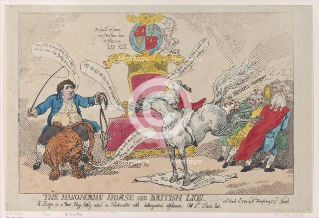 The Hanoverian Horse and British Lion, March 31, 1784., March 31, 1784. Creator: Thomas Rowlandson.
