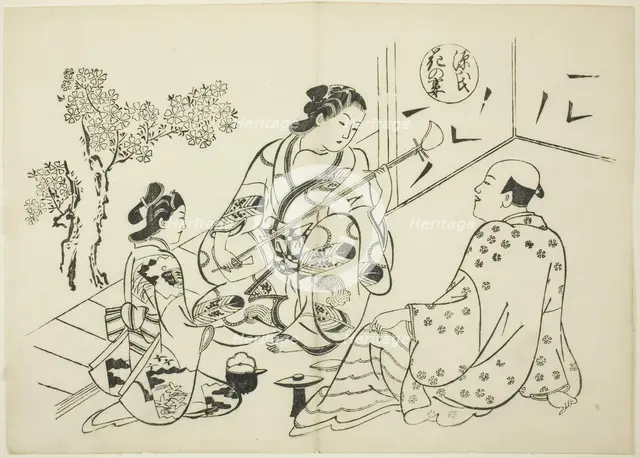 The Hana-no-en Chapter from "The Tale of Genji" (Genji Hana-no-en), from a series of Genji..., c1710 Creator: Okumura Masanobu.