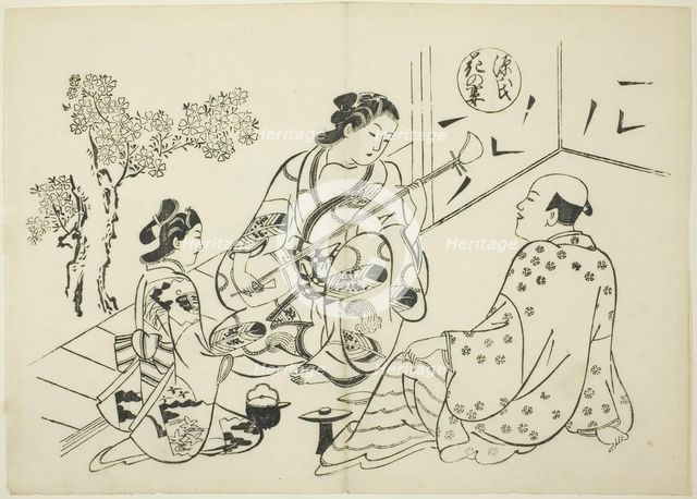 The Hana-no-en Chapter from "The Tale of Genji" (Genji Hana-no-en), from a series of Genji..., c1710 Creator: Okumura Masanobu.