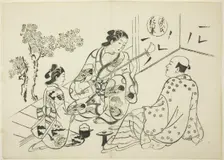The Hana-no-en Chapter from "The Tale of Genji" (Genji Hana-no-en), from a series of Genji..., c1710 Creator: Okumura Masanobu