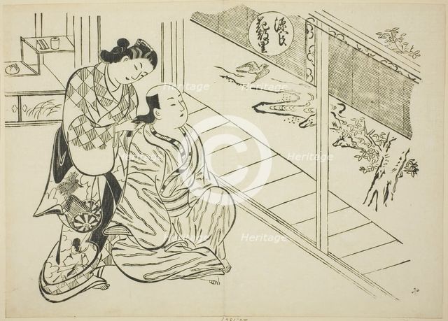 The Hanachirusato Chapter from "The Tale of Genji" (Genji Hanachirusato), from a series..., c. 1710. Creator: Okumura Masanobu.