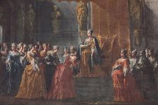 The hand kissing ceremony at the court of Queen Elisabetta Farnese, 1717-1718. Creator: Spolverini (Mercanti); Ilario Giacinto (1657-1734)