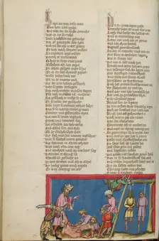 The Hanging of Ishbosheth's Murderers; Weltchronik, about 1400-1410. Creator: Unknown