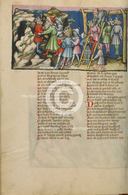 The Hanging of the Five Kings; Weltchronik, about 1400-1410. Creator: Unknown.