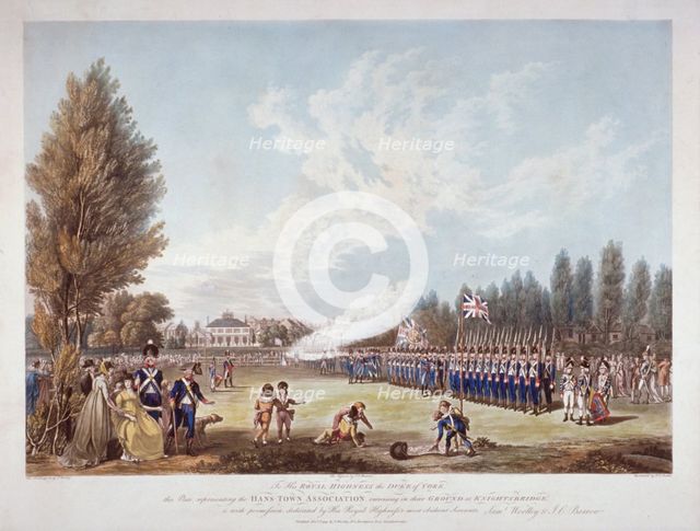 The Hans-Town Association exercising at their ground in Knightsbridge, London, 1799. Artist: Joseph Constantine Stadler