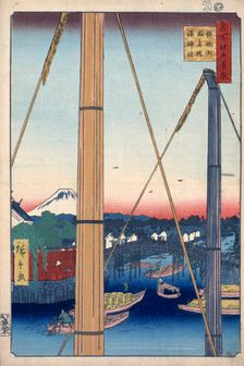 The Harbor Shrine and Inari Bridge at Teppozu, (One Hundred Famous Views of Edo), 1856-1858. Creator: Hiroshige, Utagawa (1797-1858)