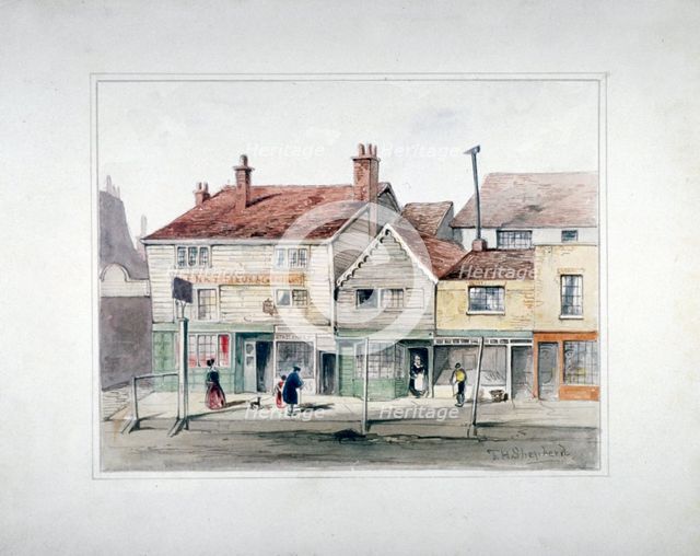 The Hare and Hounds Inn and shopfronts on Upper Street, Islington, London, c1835.           Artist: Thomas Hosmer Shepherd