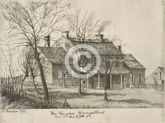 The Harsen Homestead, Corner of 10th Avenue and 70th Street (from Scenes of Old New York), 1876. Creator: Henry Farrer.