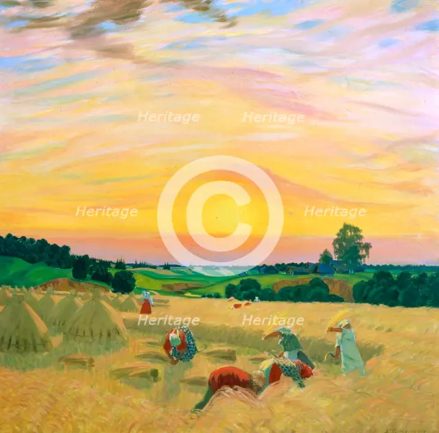 'The Harvest', 1914.  Artist: Boris Mikhajlovich Kustodiev 