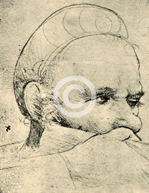 The head of a crossbowman taking aim, 1514-1515, (1943). Creator: Hans Holbein the Elder.