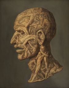 The head of a man composed of writhing nude figures. Creator: Filippo Balbi