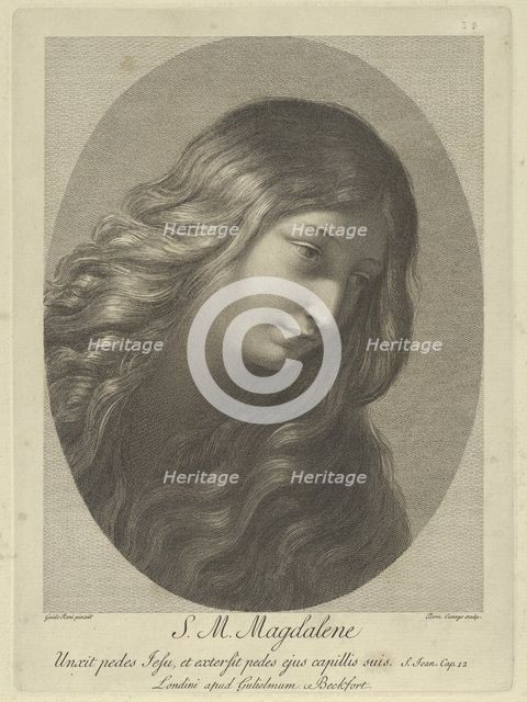 The head of Mary Magdalene looking down to the right, in an oval frame, after Ren..., ca. 1745-1803. Creator: Domenico Cunego.