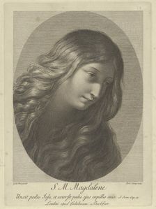 The head of Mary Magdalene looking down to the right, in an oval frame, after Ren..., ca. 1745-1803. Creator: Domenico Cunego