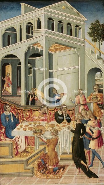 The Head of Saint John the Baptist Brought before Herod, 1455-1460. Artist: Giovanni di Paolo (ca 1403-1482)