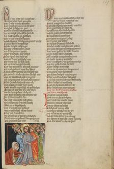 The Healing of a Woman with an Issue of Blood; Weltchronik, about 1400-1410. Creator: Unknown