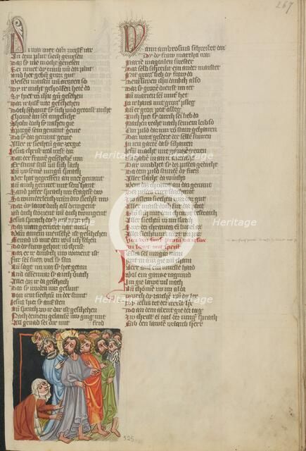 The Healing of a Woman with an Issue of Blood; Weltchronik, about 1400-1410. Creator: Unknown.