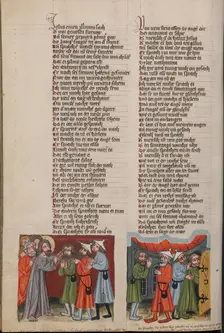 The Healing of the Blind: The Healed Man before the Israelites; Weltchronik, about 1400-1410. Creator: Unknown