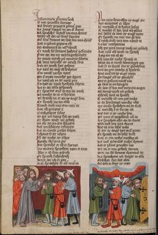 The Healing of the Blind: The Healed Man before the Israelites; Weltchronik, about 1400-1410. Creator: Unknown