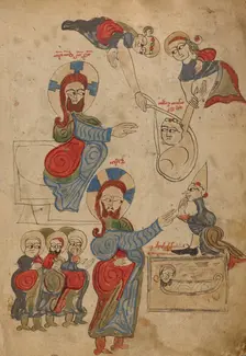 The Healing of the Paralytic; The Raising of Lazarus; Gospel Book, 1386. Creator: Unknown