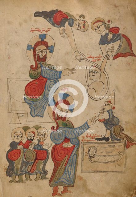 The Healing of the Paralytic; The Raising of Lazarus; Gospel Book, 1386. Creator: Unknown.