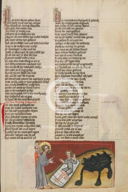 The Healing of the Paralytic at the Pool of Bethesda; Weltchronik, about 1400-1410. Creator: Unknown.