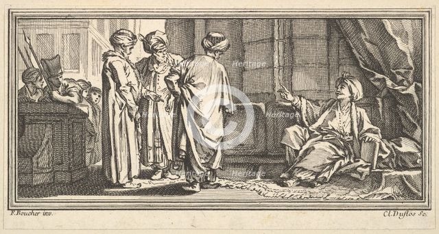 The Hearing of Qadi, 1746-47. Creator: Claude Augustin Duflos le Jeune.