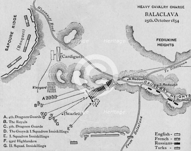 'The Heavy Cavalry Charge at Balaclava', 1902. Artist: Walker & Boutall.