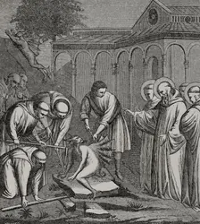 The Heavy Stone - episode from the life of Saint Benedict of Nursia (480-547), 1387 (1877). Creator: Unknown