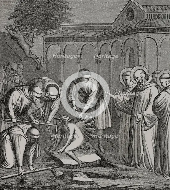 The Heavy Stone - episode from the life of Saint Benedict of Nursia (480-547), 1387 (1877). Creator: Unknown.