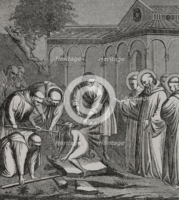 The Heavy Stone - episode from the life of Saint Benedict of Nursia (480-547), 1387 (1877). Creator: Unknown.
