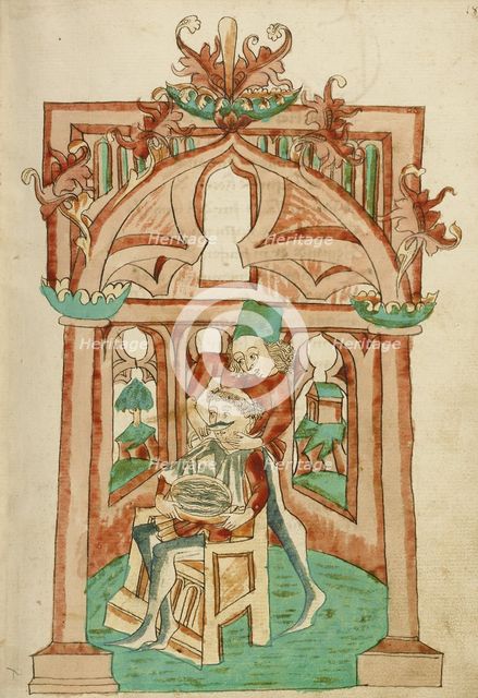 The Hermit Being Shaved; Barlaam und Josaphat, 1469. Creators: Hans Schilling, Diebolt Lauber.