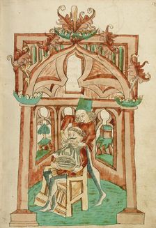 The Hermit Being Shaved; Barlaam und Josaphat, 1469. Creators: Hans Schilling, Diebolt Lauber