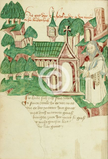 The Hermit Returning to his Cell; Barlaam und Josaphat, 1469. Creators: Hans Schilling, Diebolt Lauber.