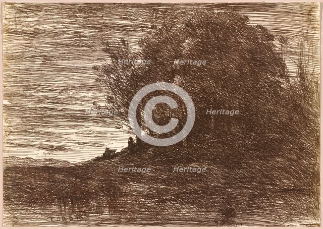 The Hermit's Woods, or the Banks of Lake Trasimène (Le Bois de l'Hermite, ou les...), 1858. Creator: Jean-Baptiste-Camille Corot.