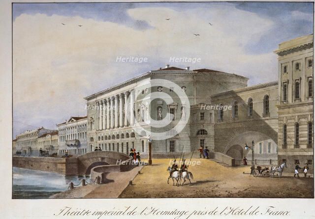'The Hermitage Theatre in St Petersburg', 1840s.  Artist: Anon