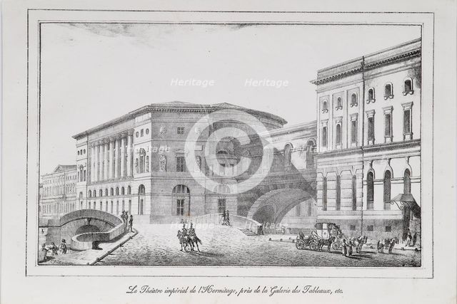The Hermitage Theatre in Saint Petersburg (Series Views of Saint Petersburg), 1820s. Artist: Pluchart, Alexander (1777-1827)