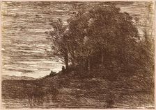 The Hermit's Woods, or the Banks of Lake Trasimène (Le Bois de l'Hermite, ou les...), 1858. Creator: Jean-Baptiste-Camille Corot