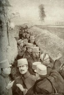 The Hero King of Belgium in the Trenches with his Soldiers 1915. Creator: Unknown