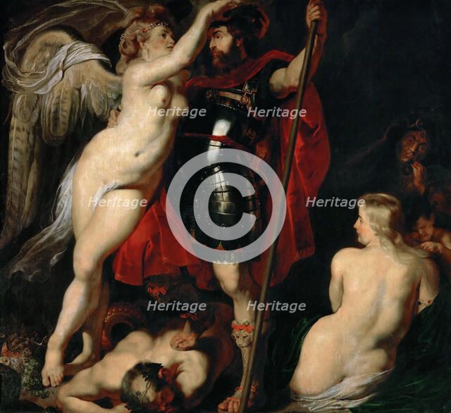 The Hero of Virtue (Mars), is garlanded by the Goddess of Victory, ca 1616. Creator: Rubens, Pieter Paul (1577-1640).