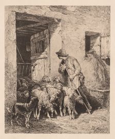 The Herd Exits (La Sortie du Troupeau), 1876. Creator: Charles-Émile Jacque (French, 1813-1894)