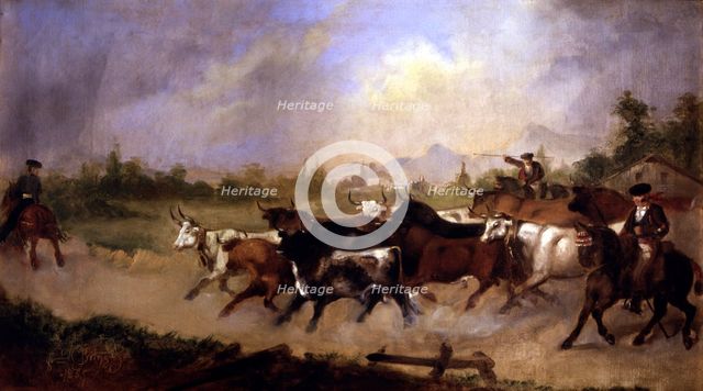  'The herd of bulls' oil by Fernando de Paula Bringas.