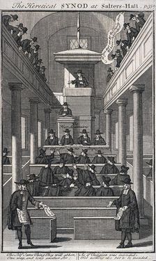 The Heretical Synod at Salters Hall Chapel London, 1720. Artist: Anon