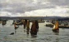 The Herring Fleet Leaving the Dee, Aberdeen, 1888. Creator: David Farquharson
